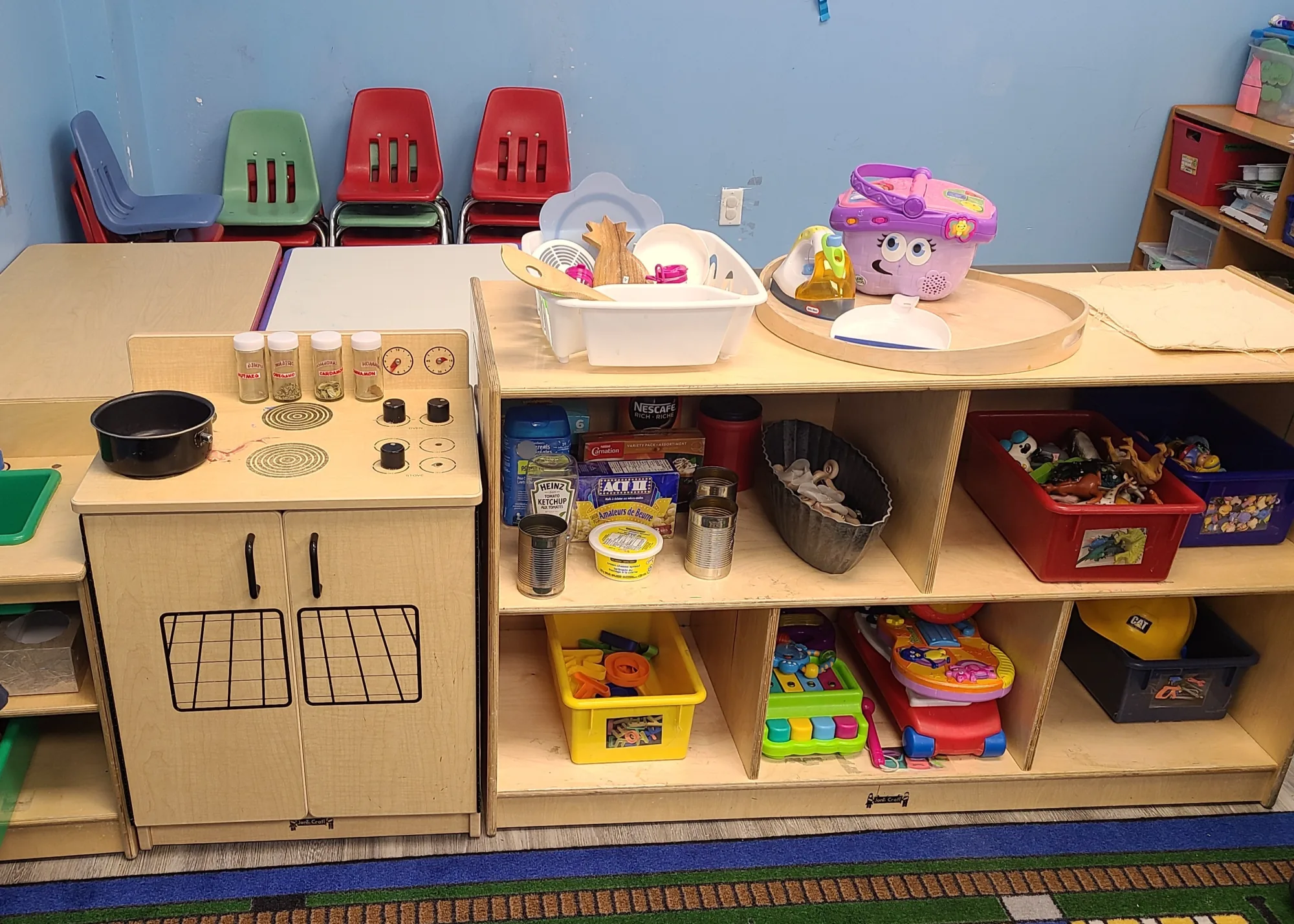 Village Scholars Preschool photo: dramatic play shelves ready for children