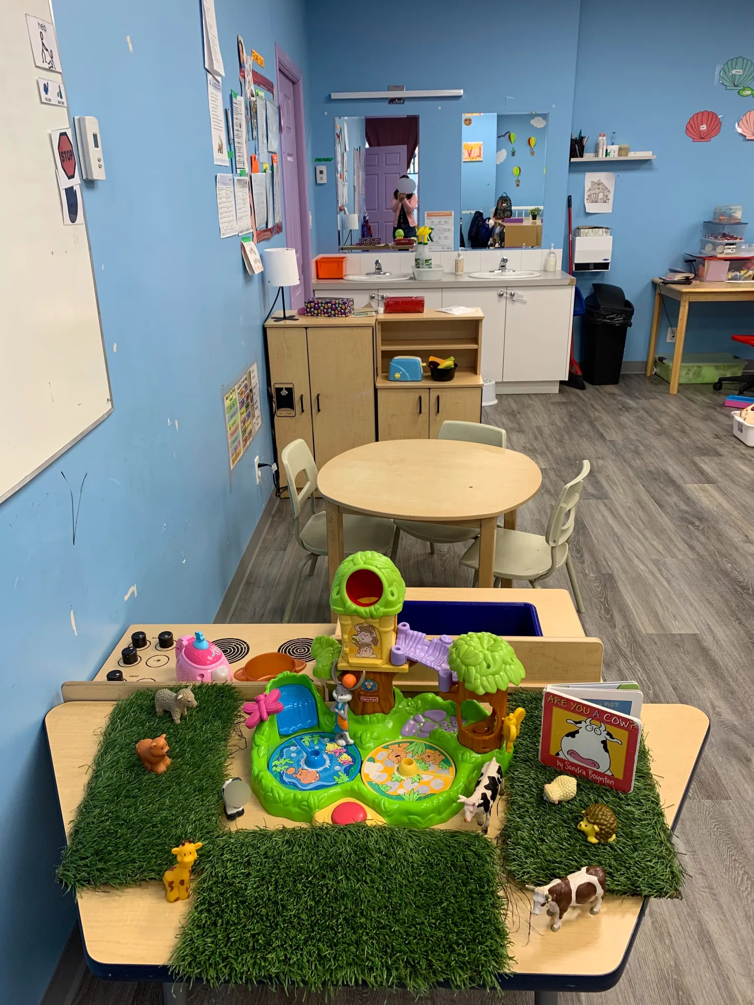 Village Scholars Preschool photo: small-world play table ready for discovery